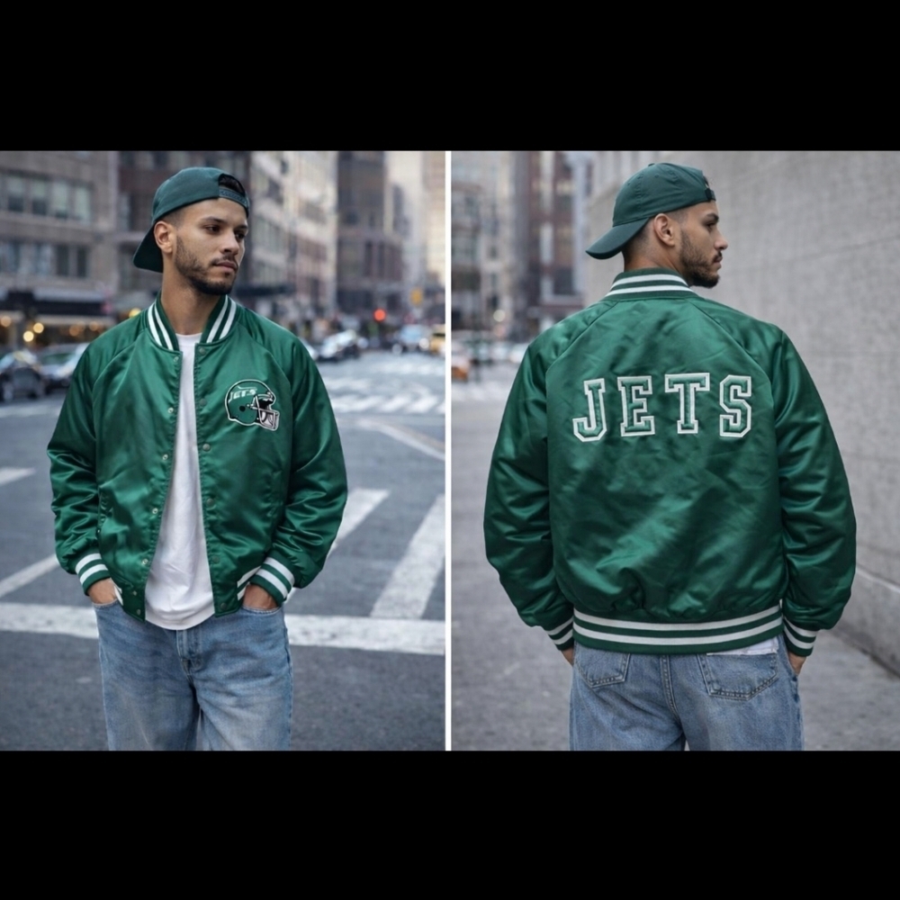 Vintage New York Jets Satin Varsity Jackets Mens L Chalk Line USA NFL - Picture 14 of 15